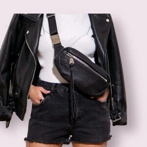 Aimee Kestenberg Milan Leather Fanny Pack Belt Bum Bag Convertible Black